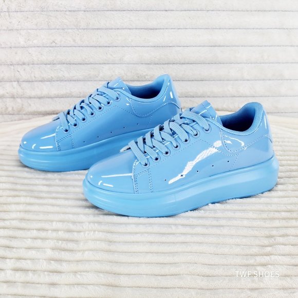 Shiny Patent Cush Baby Sky Blue Comfy Fashion Sneakers Tennis Shoes J - Picture 1 of 10